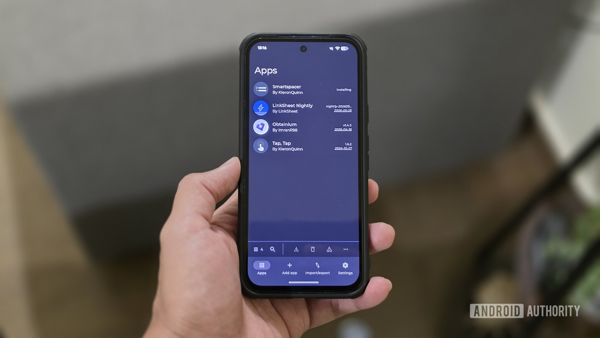 An app update in progress on the Obtainium app on an Android phone.